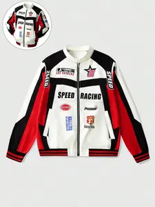 Men's Trendy Racing Jacket, Block, Speed and Passion Racing Theme, Streetwear Sports Style, Perfect for Car Enthusiasts