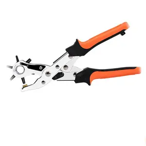 Labor-Saving Multifunctional Leather Punching Pliers, Heavy Duty Revolving Hole Punch Tool with Non-Slip Handle for Belts, Watch Straps, Dog Collars, Crafts & Office Use