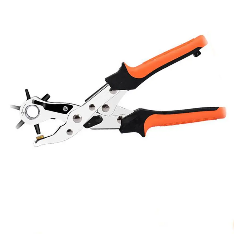 Labor-Saving Multifunctional Leather Punching Pliers, Heavy Duty Revolving Hole Punch Tool with Non-Slip Handle for Belts, Watch Straps, Dog Collars, Crafts & Office Use