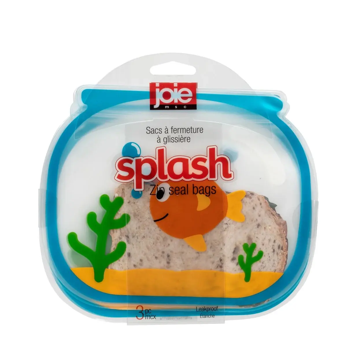 Joie Splash 3 Zip Seal Bags - Leakproof & Reusable 8.25x6.5in for Snacks & Toiletries