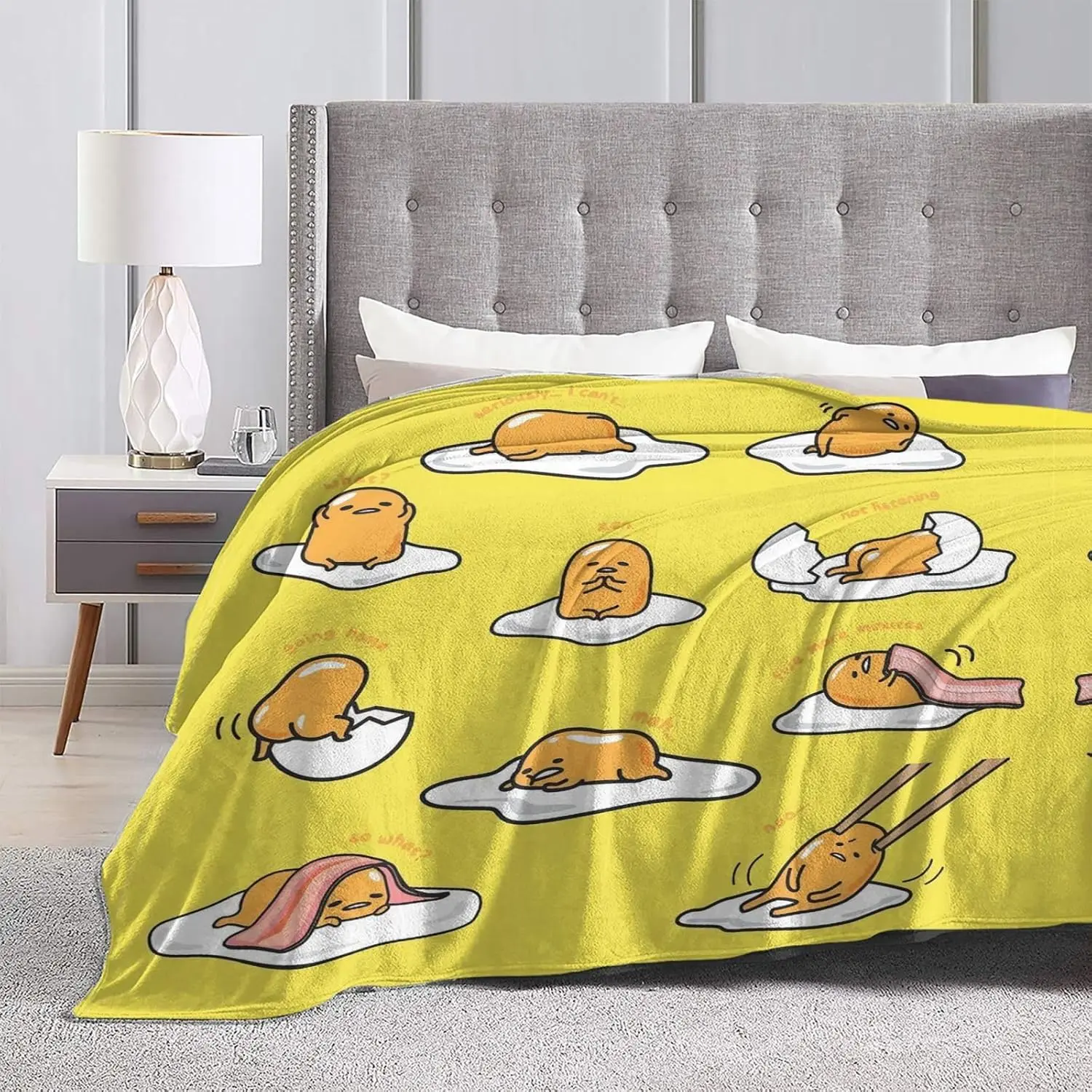 Funny Lazy Egg Mood Throw Blanket,Seriously I Can't' Cute Gudetama Inspired Flannel Blanket,Yellow Cozy Anime Character Blanket for Napping and Lazy Weekends