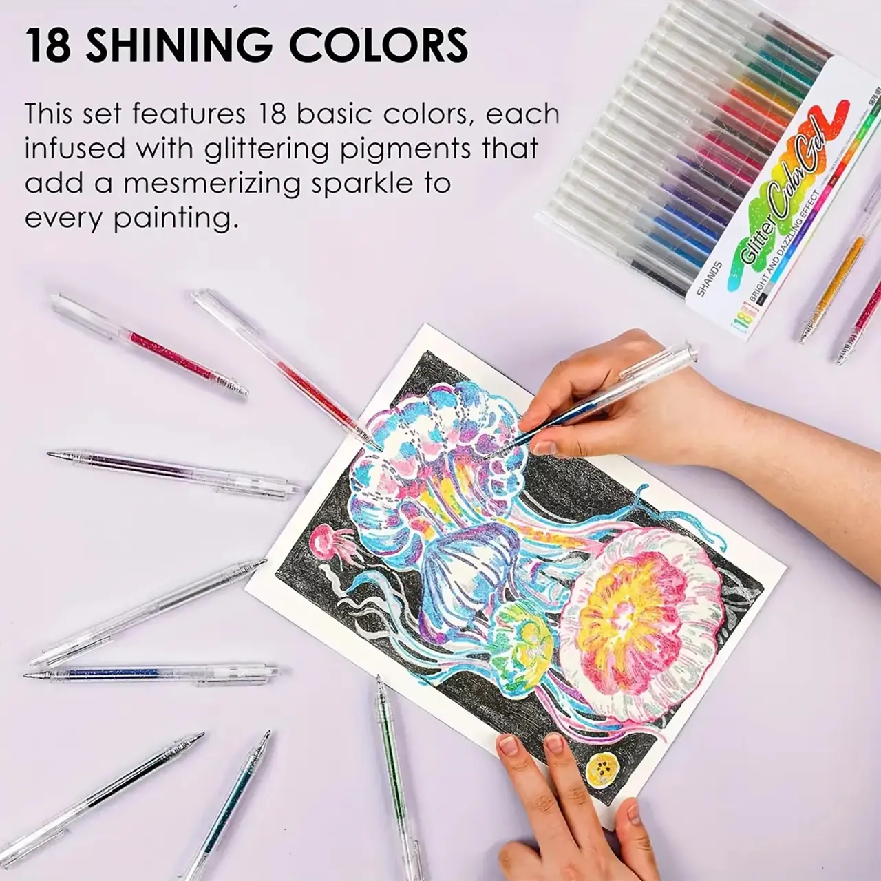 Color-Changing Glitter Pens Set, 8/12/18/24 Pieces, Sand Star Jelly Pen, Aurora Flashing Fluorescent Markers for Journal Drawing
