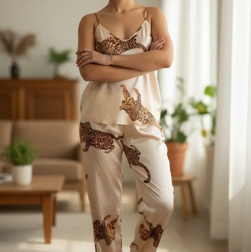 Animal Print Tan/White Pajama Set