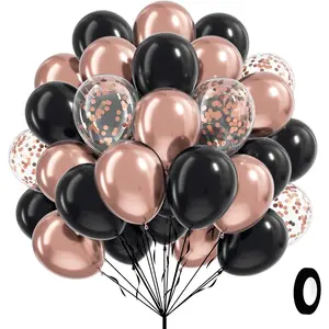 60pcs Rose Gold and Black Balloons 12inch with Rose Gold Confetti Balloons for Wedding Graduation Baby Shower Birthday Party Decoration