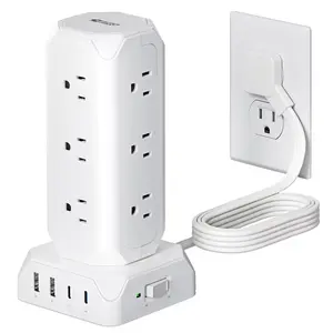 12-Outlet Surge Protector Tower with 35W USB-C/A | 1700J Protection | 10/15ft Cord