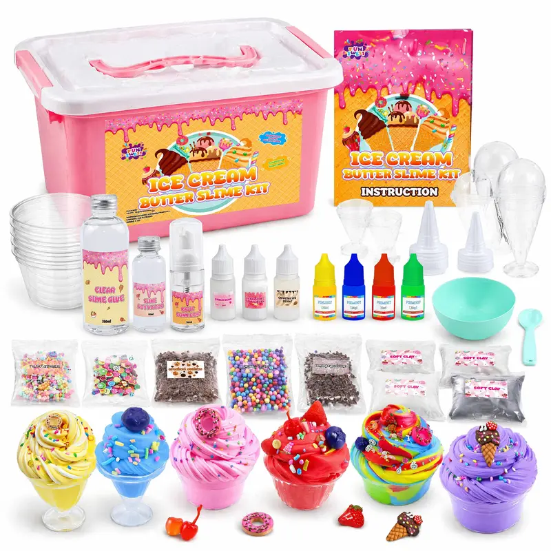 FUNEWEST Squishy Maker Kit - Flavor-Filled Slime Supplies, Squishy Fidget Decompression Set with 3 Scents (Vanilla Included), Whipped Cream Look Sprinkles, Soft Clay, Glue - 30+ PCS Non-Sticky Sensory DIY Craft Toys, Kid Girl Gifts for 8-12 Yrs