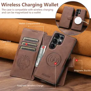 SUTENI Faux Leather Wireless Charging Card Holder Stand Wallet Magnetic Flip Cover Phone Case For Samsung Galaxy S26 Ultra S25 S24 S23 S22 Wallet For Men