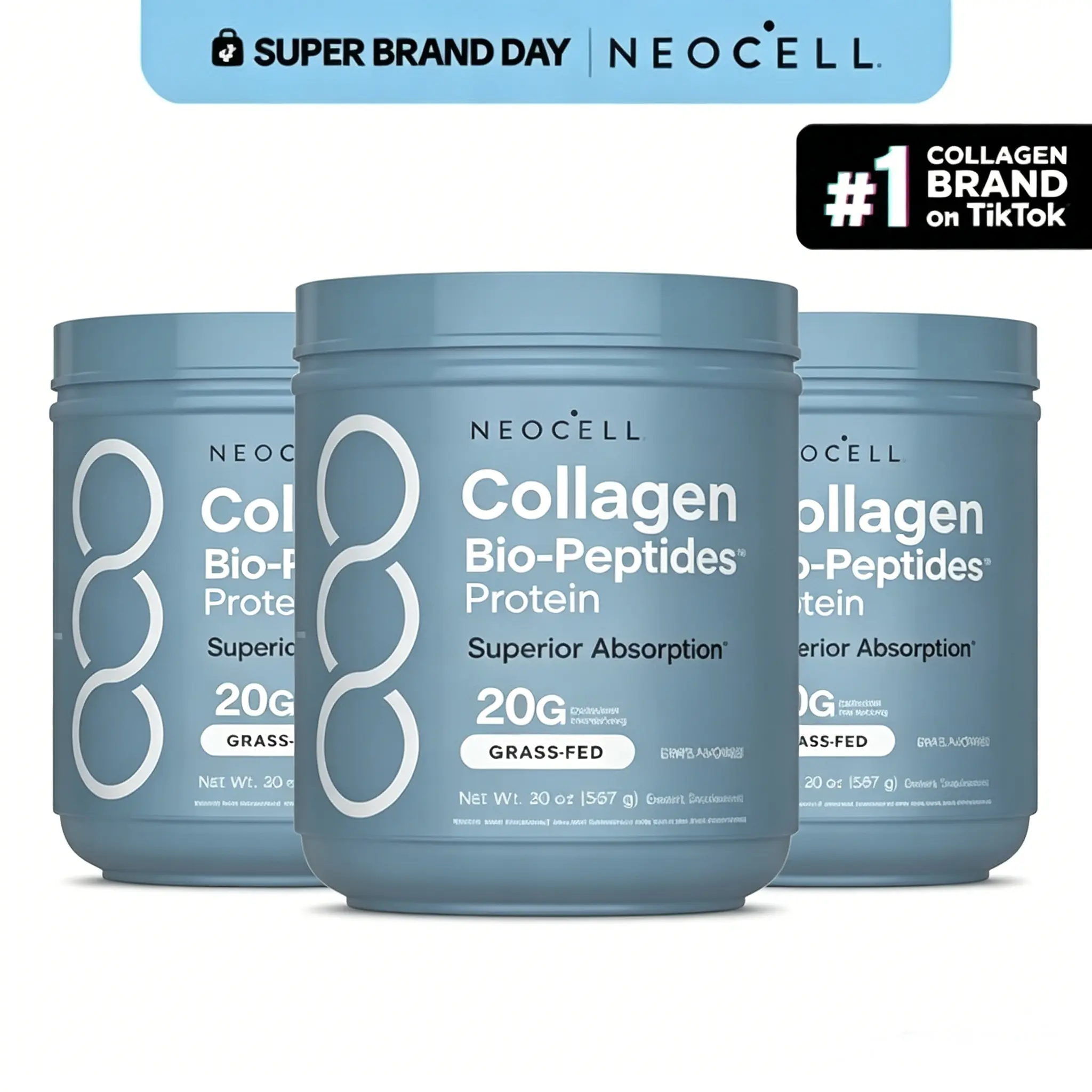 NeoCell Collagen Peptides Powder 20oz - Grassfed Protein Supplement - Advanced with 18 Essential Amino Acids