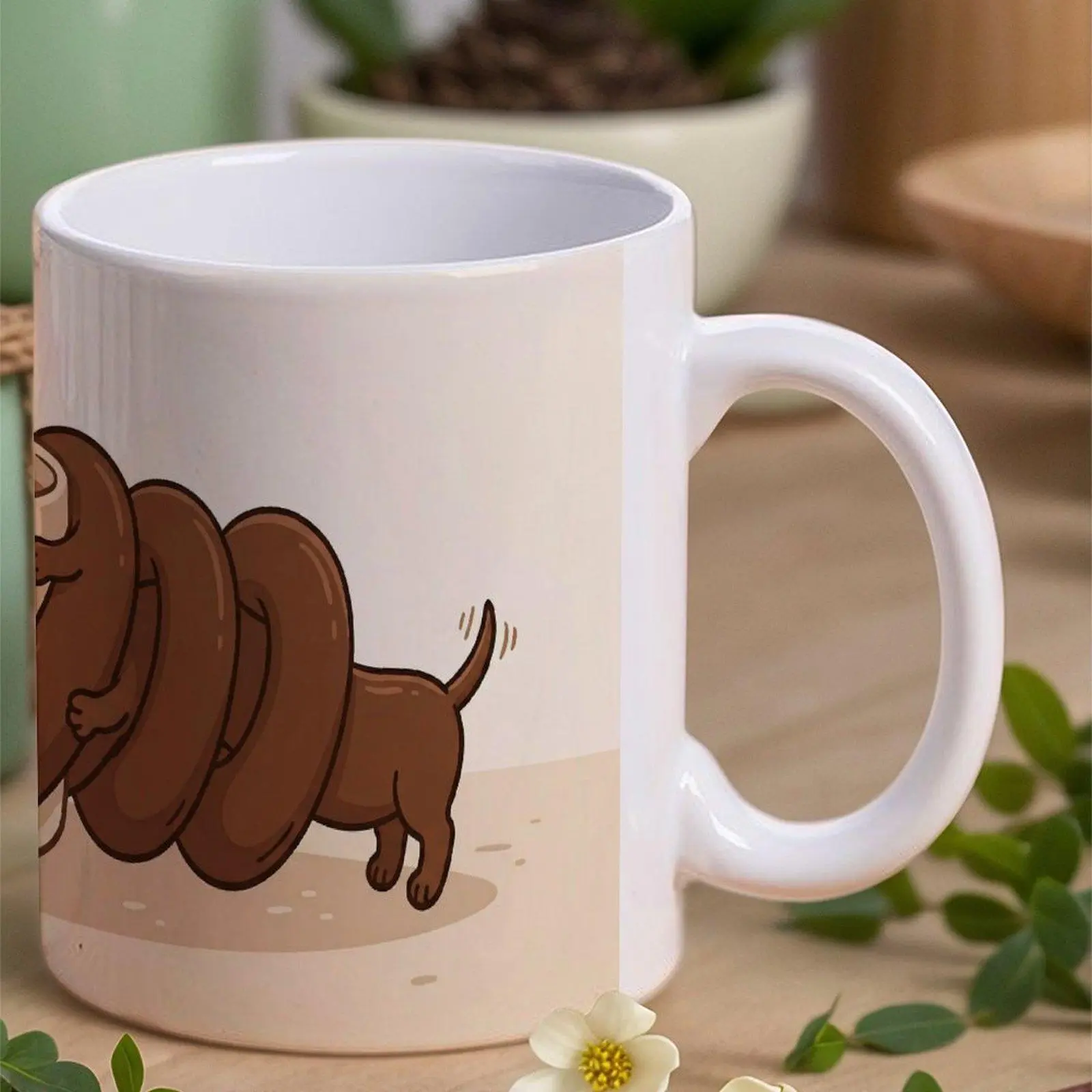 11oz Porcelain Dachshund Heart Design Coffee Mug - Reusable, Washable, Durable Home-Office Drinkware, Valentine’s Gift Warm Drink Cup (reuse-friendly)