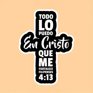 1 Black and White Cross Vinyl Sticker with Spanish Text - Durable PVC Sticker Suitable for Water Bottles, Cars, Motorcycles, Walls, Laptops and Trucks, Waterproof Sticker