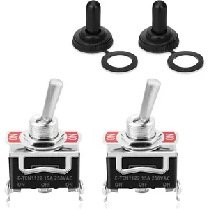 3 Way Toggle Switch, 3 Position ON-OFF-ON, 3 Pin, Black, with 2 Waterproof Boot Caps, 15A 250VAC for Ignition & Pressurization, Universal Fits For Car,SUV,Boat