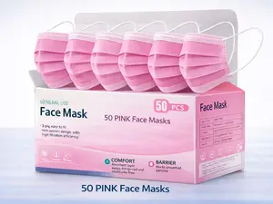 MagiCare General Use 3-Ply Disposable Face Masks – Pink – 50 PCS Box – Breathable Non-Woven Masks with Elastic Ear Loops & Nose Bridge – Everyday Use Work