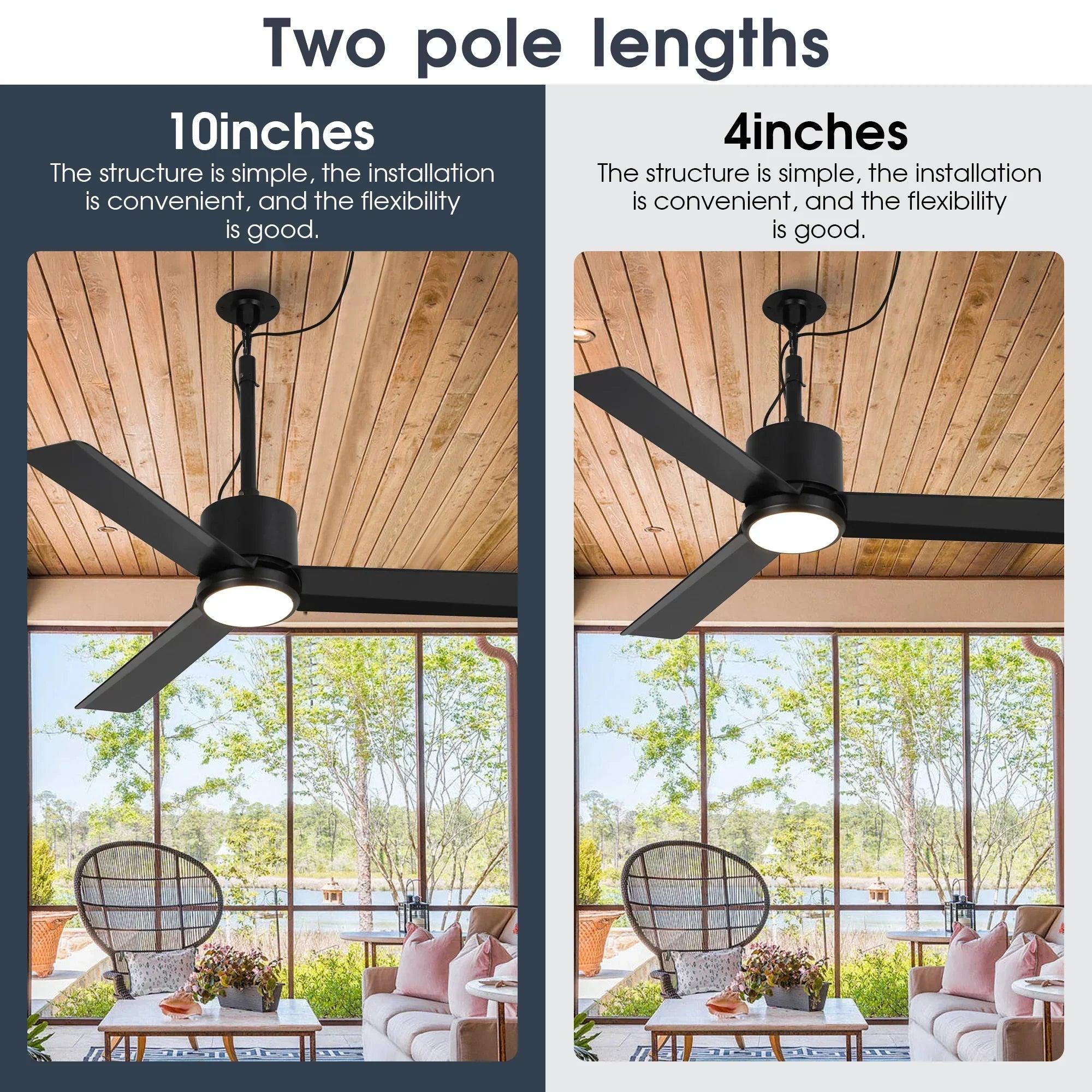42" Outdoor/Indoor Ceiling Fan with Light | IP65 Waterproof Black | Remote & Convenient Hanging Hook