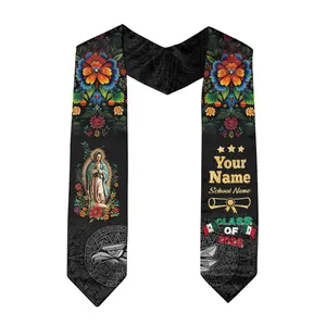 Mexican American Graduation Stole Guadalupe Theme Personalized Name School, Class of 2026 Cultural Sash, Special Gift for Ceremony Wear