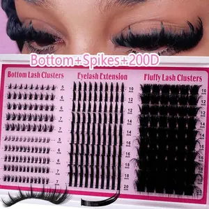 200D/160D/120D/100D/80D/60D 4-in-1 Fluffy Lash Clusters, Long 6–20 mm Lash Spikes D Curl Structure for Lower Eyelashes, Reusable Bottom Lash Clusters, Volume Individual Lashes DIY Spiky Manga Lash Extensions, Thick Mink Strip Lashes