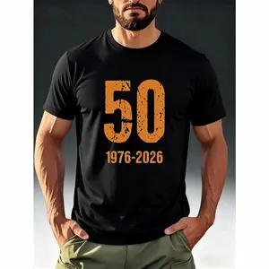 Mens 50th Birthday Graphic T Shirt Cotton Short Sleeve Crew Neck Vintage Number Print 1976 2026 Casual Summer Streetwear Gift For Dad Husband Brother