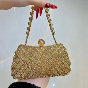 Evening Bags for Women Sparkly Crystal RhinestoneClutch Purse with Chain Strap Shoulder Bag Gold ColorFashion Accessory gour g use bag