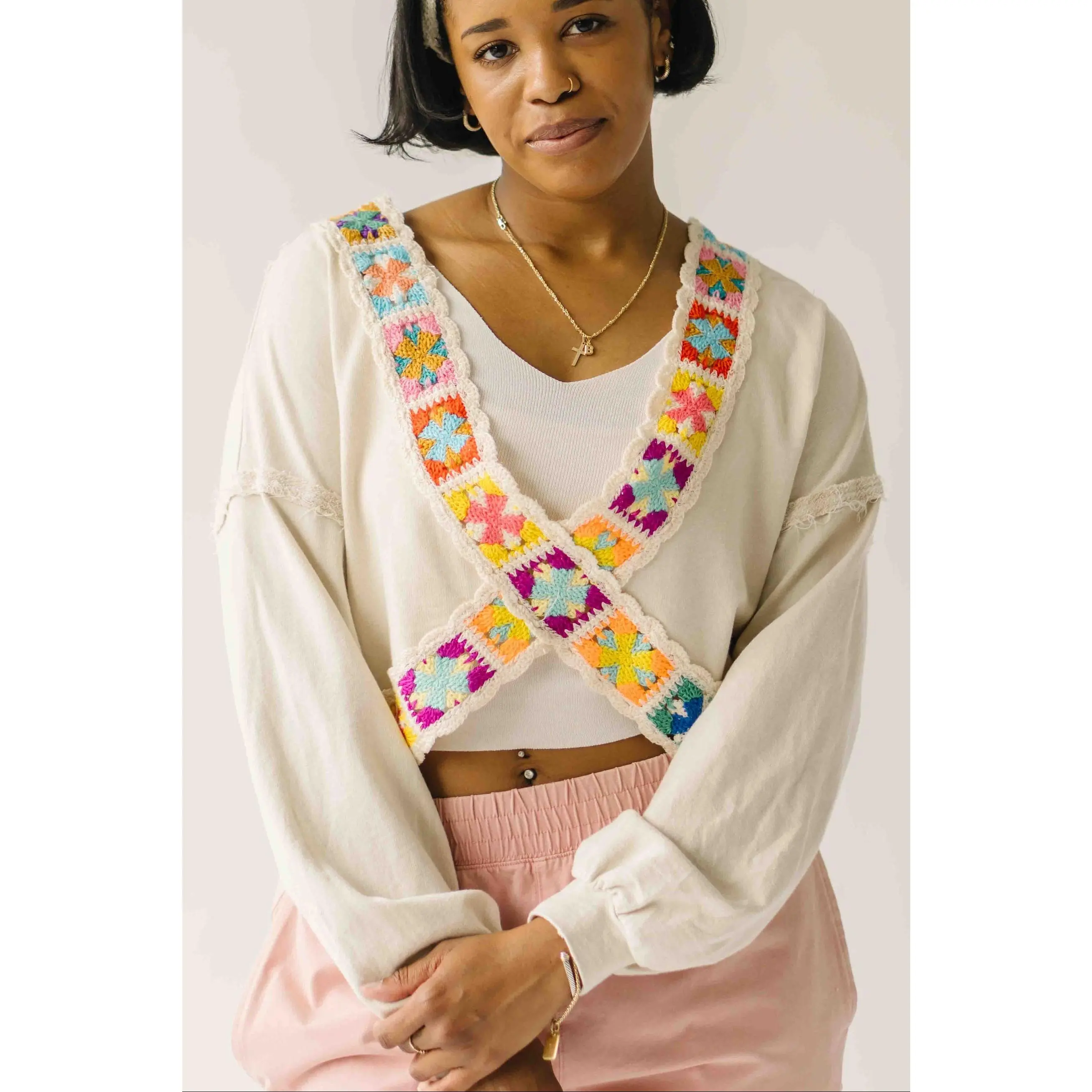 The Caldera Criss-Cross Crochet Pullover in Natural