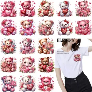 36Pcs Valentine's Day Teddy Bear Iron on Patches Self Adhesive PVC Vinyl Heat Transfer Stickers Cute Design for T Shirts Jeans Hats Bags Crafts Apparel Iron On Transfers