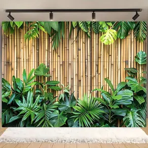 Tropical Bamboo Pattern Wall Backdrop, 1 Count Artificial Bamboo Wall Decor, Wall Decoration for Birthday Party Garden Home, Artificial Plant, Fruit