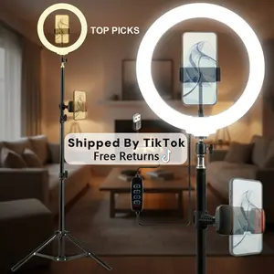 10" Dimmable Ring Light with 63in /1.6m Telescopic Tripod, 360° Rotating Phone Clamp , 3 Brightness Levels, Perfect for TikTok Live, YouTube Vlogs, Portrait Photography #ring light glow#ring light with tripod #video lighting #Mother's Day Gift Aluminium S