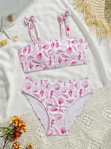 Retro Blue & White Floral Bikini Set - Cute Bow Swimwear for Summer Beach Holiday