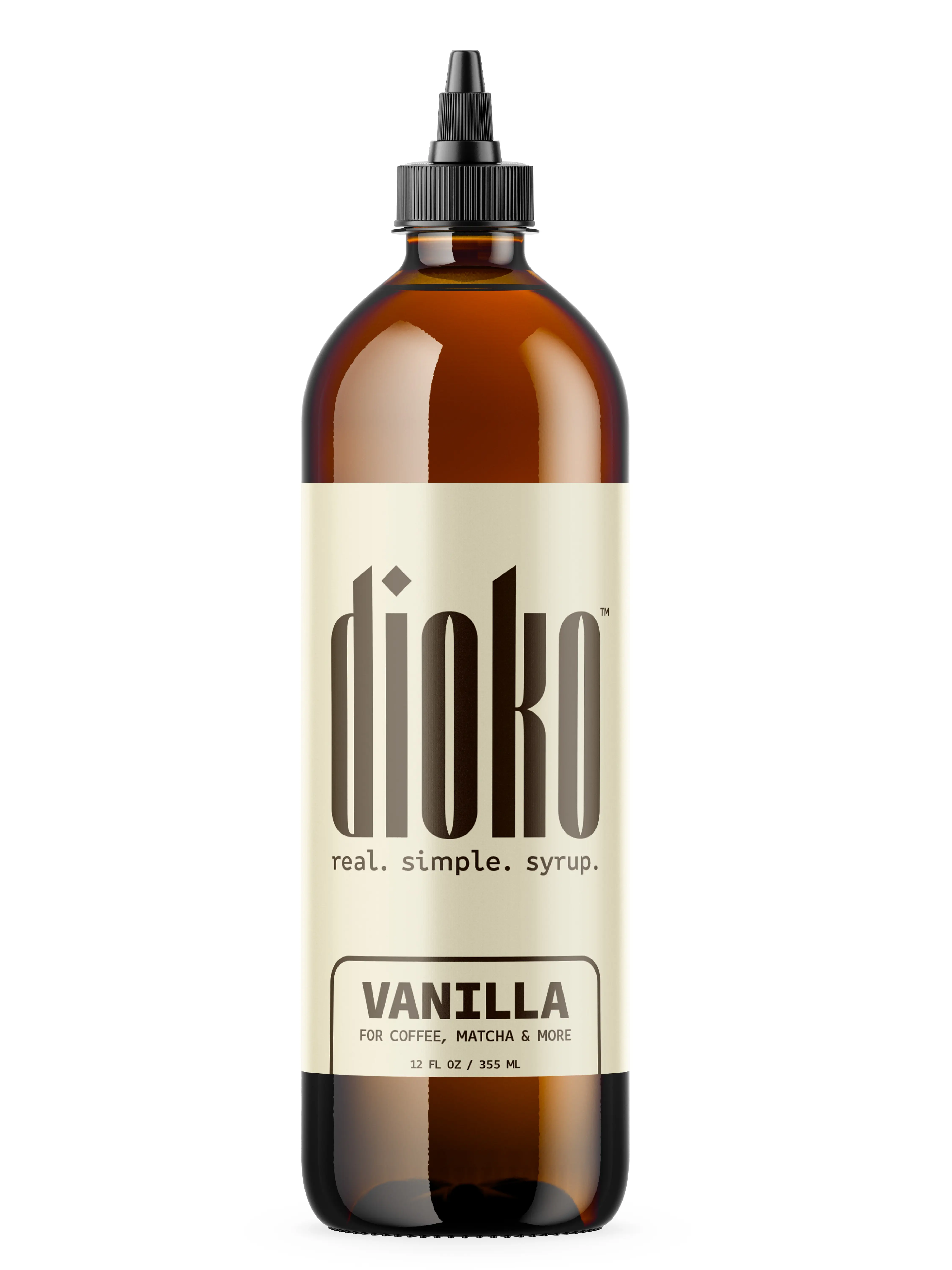 Dioko Gourmet Vanilla Flavored Syrups, 12 fl. oz Sugar-Based Premium Easy-Pour Bottle with Natural Ingredients, Dye-Free for Lattes, Beverages