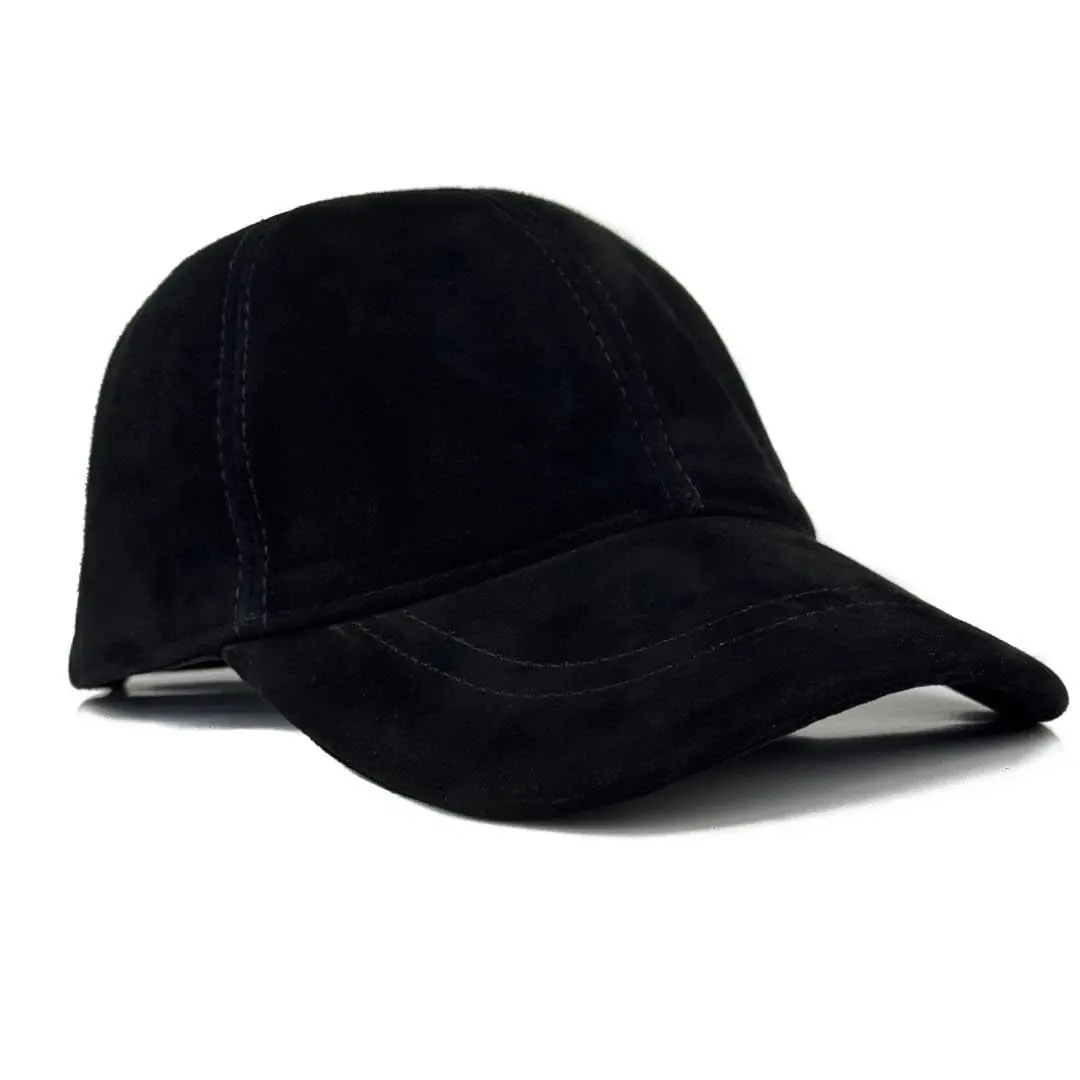 Lukkizara Unisex Suede Lambskin Leather Baseball Cap - 1 Size, Pre-Curved Visor, Velcro Adjuster, Black Sports & Outdoor Hat