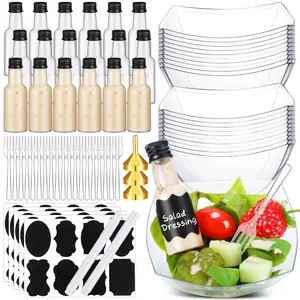 36 Set Salad Appetizer Cups Charcuterie Cups with Mini Dressing Bottles 8oz Square Plastic Serving Bowls Mini Forks Funnels Labels for Dinner Wedding Birthday
