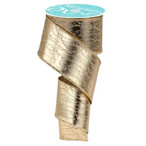 2.5" x 10yd Cracked Foil Ribbon – Beige/Gold
