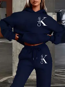 Casual Letter Print Hoodie Set, Fall & Winter Long Sleeve Sweatshirts, Loose Fit, Comfortable Daily Wear, Street Style