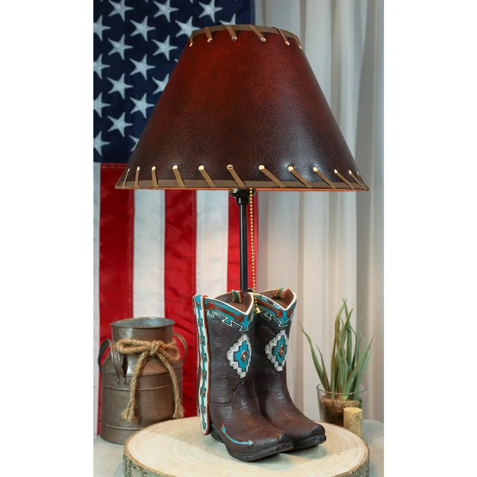 Western Aztec Tribal Patterns Cowgirl Cowboy Boots Table Lamp With Laced Shade