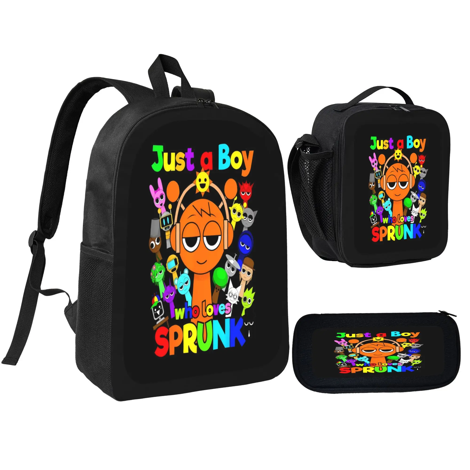 3PCS sprunki Backpack Daypack Gaming Shoulder Bag Leisure Travel Adjustable Strap Backpacks 17in
