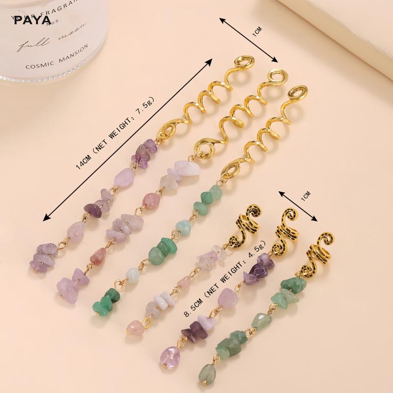 PAYA 6-Pack Natural Stone Hair Charms for Braids – Purple Braided Hair Accessories with High-Quality Alloy & Vintage Craft