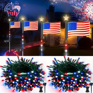8/6/4/2 Pack American Flag Solar LED Lights Outdoor, Waterproof Outdoor Flag Lights For Halloween Chrismas Holoday,1/2/3/4 Set Solar LED String Fairy Holiday Lights, Solar Flag Patriotic Lights For Yard, Garden, Pathway, Independence Day, Memorial Day Yar