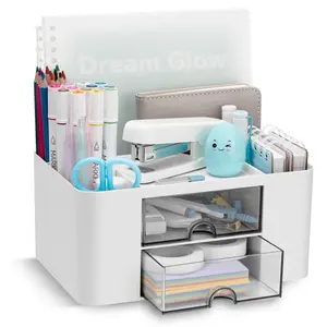 Desk Organizer with 2 Drawer, Multi-Functional Pencil Pen Holder for Desk, Desk Organizers and Storage with 7 Compartments, Desktop Organizer for Office Home Art Supplies