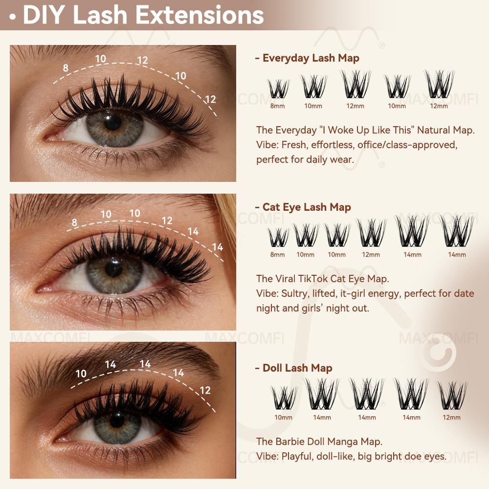 Aurora | MaxComfi My Go-To Comfortable Lashes Long-Lasting, Waterproof & Super Soft & Thin Band Too |  Flaunt Flora styleWaterproof Long-Lasting Natural Daily Volume Style Beginner-Friendly DIY Lashes for Flawless Voluminous Look Trendy Must-Have Clusters