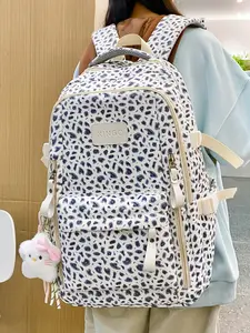 1pc  Backpack, large capacity women's backpack, zipper closure, free pendant, fashionable and versatile, suitable for students to go to school, campus, work, commuting, shopping, women's backpack, Casual Printed Backpack, Commuter Backpack