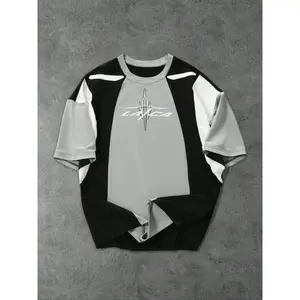 Men's patch letter printed T-shirt, comfortable American sportswear, fashionable sportswear, loose H-shaped street wear, suitable for all seasonsRAIMENTRY