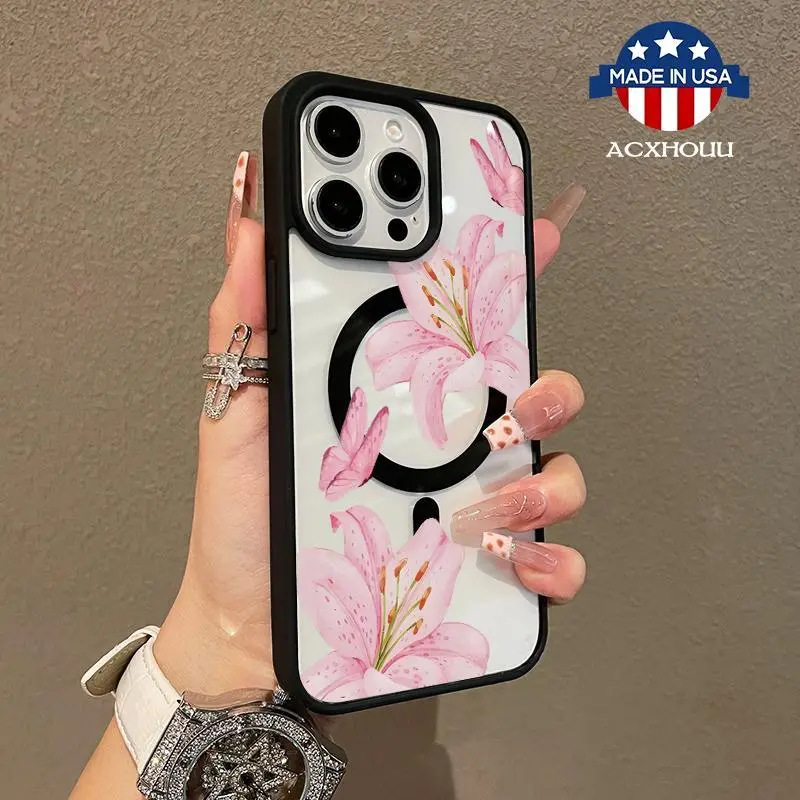 Premium Magnetic Case for iPhone11/12/13/14/15/16/17/promax Flowers and butterflies y2k cased MagSafe Ready,Springtok,Anti-Fall, and Ultra-Thin Design | Perfect for Everyday Use Protector Screen Protector Decoration Lily Aesthetic Resistance