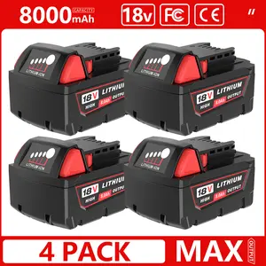 4Packs 18V 8.0Ah Replacement Battery for Milwaukee M-18 48-11-1865 48-11-1850 Cordless Tools Compatible Lithium-ion 8000mAh m-18