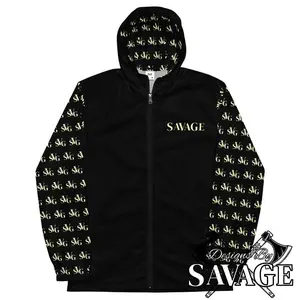 SVG Logo Hooded Windbreaker - Black and Cream  | Designs By Savage
