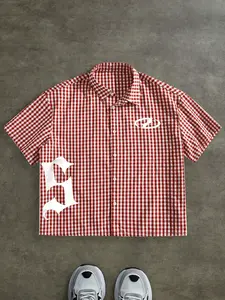 Men's Casual Loose-Fit Letter Number Pattern Print Short Sleeve Button Up Shirt, Perfect for Summer Vacation, Fitted Style, No Ca Prop 65