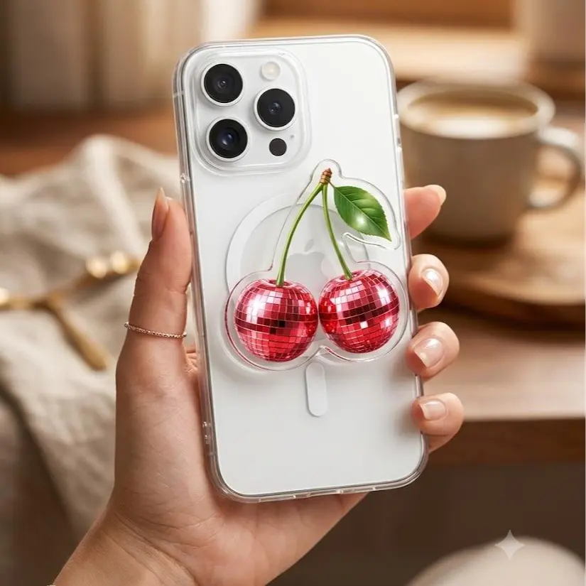 Disco Cherry Magsafe Phone Grip - Magnetic Holder & Kickstand - Cute Coquette Accessory