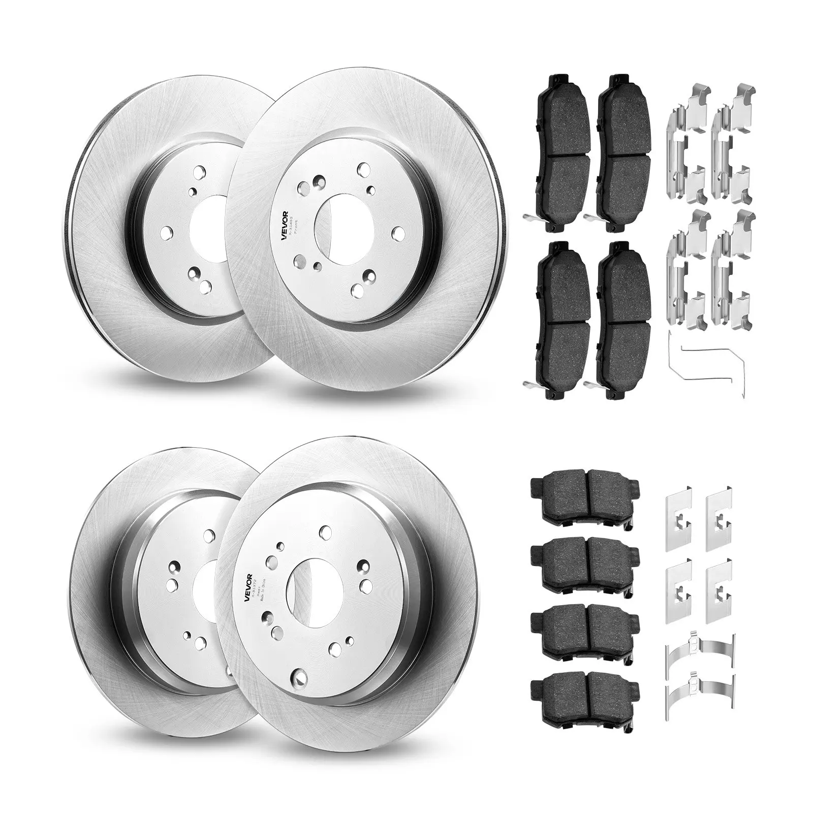 【DealsForYouDays】VEVOR Front & Rear Ceramic Brake Kit with Brake Pads, Compatible with 2012-2016 Honda CR-V (AWD Models), 12in Hollow Front Rotors, 12in Solid Rear Rotors, R-31455, 6 Rear Brake Pad Clips
