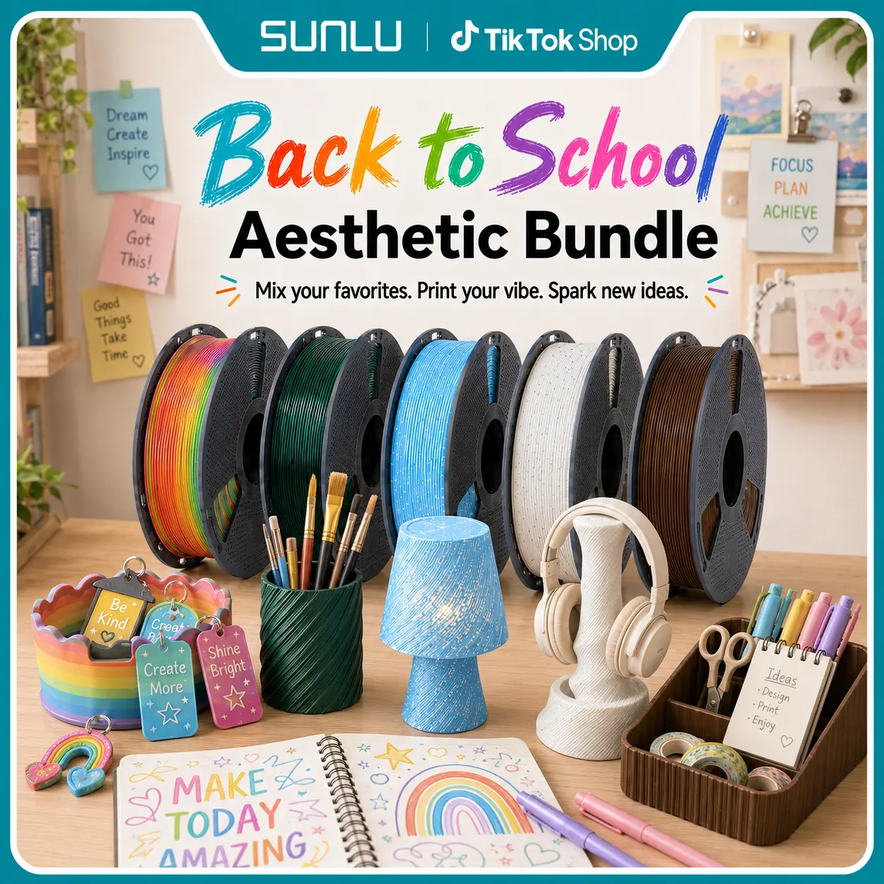SUNLU 1KG 3D Filament | Back to School Aesthetic 3D Printing Filament Selection: Mix & Match Galaxy, Twinkling, Marble, Wood, Rainbow & Matte PLA - Choice is Yours