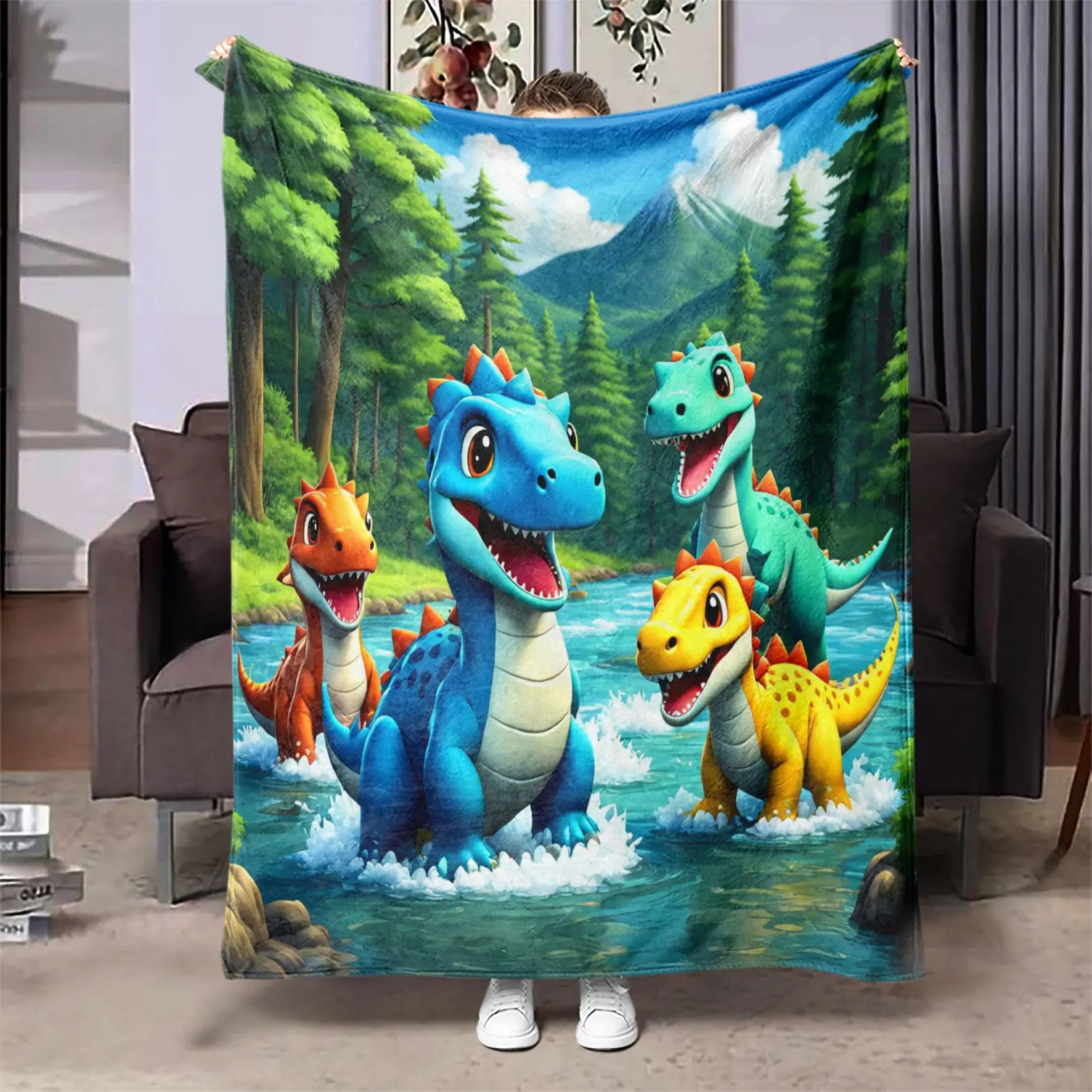 Dinosaur Pattern Blanket, 1 Count Soft Comfortable Warm Throw, Air-conditioned Room Blanket, Warm Nap Blanket for Home Office Travel Camping