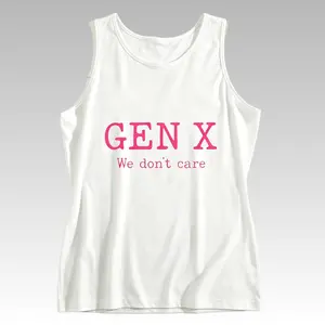 Gen X We Don't Care Tank Top, Rayon Polyester Spandex Blend, Women's Sarcastic Gen X Graphic Tank, Y2K Retro Casual Top Fit Womenswear