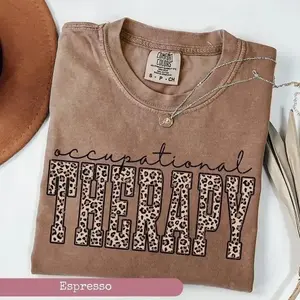 Comfort Colors Leopard Occupational Therapy Tee, Cute OT Graphic Shirt, Special Education Teacher Outfit, Stylish Therapist Appreciation Tee, Autism Awareness Gift Shirt, Trendy Leopard Print Sped Teacher Top, Casual School Counselor & OT Team Shirt
