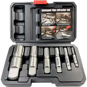 Pipe Extractor Set, 6- Heavy Duty Steel Broken Pipe Extractors for Removing Damaged Threaded Pipes & Fittings from 1/8" to 1", with Durable Storage Case, Ideal Tools for Plumbers Mechanics DIY